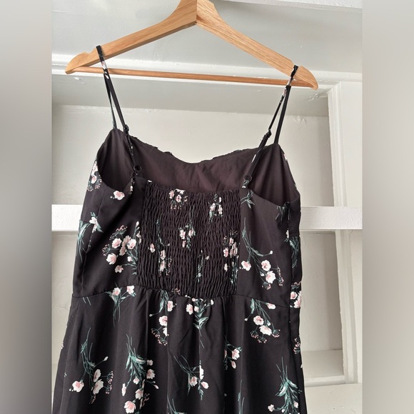 NWT** Commense Floral Black Midi Dress Y2K Ruched Peasant Milkmaid Large - Picture 4 of 7